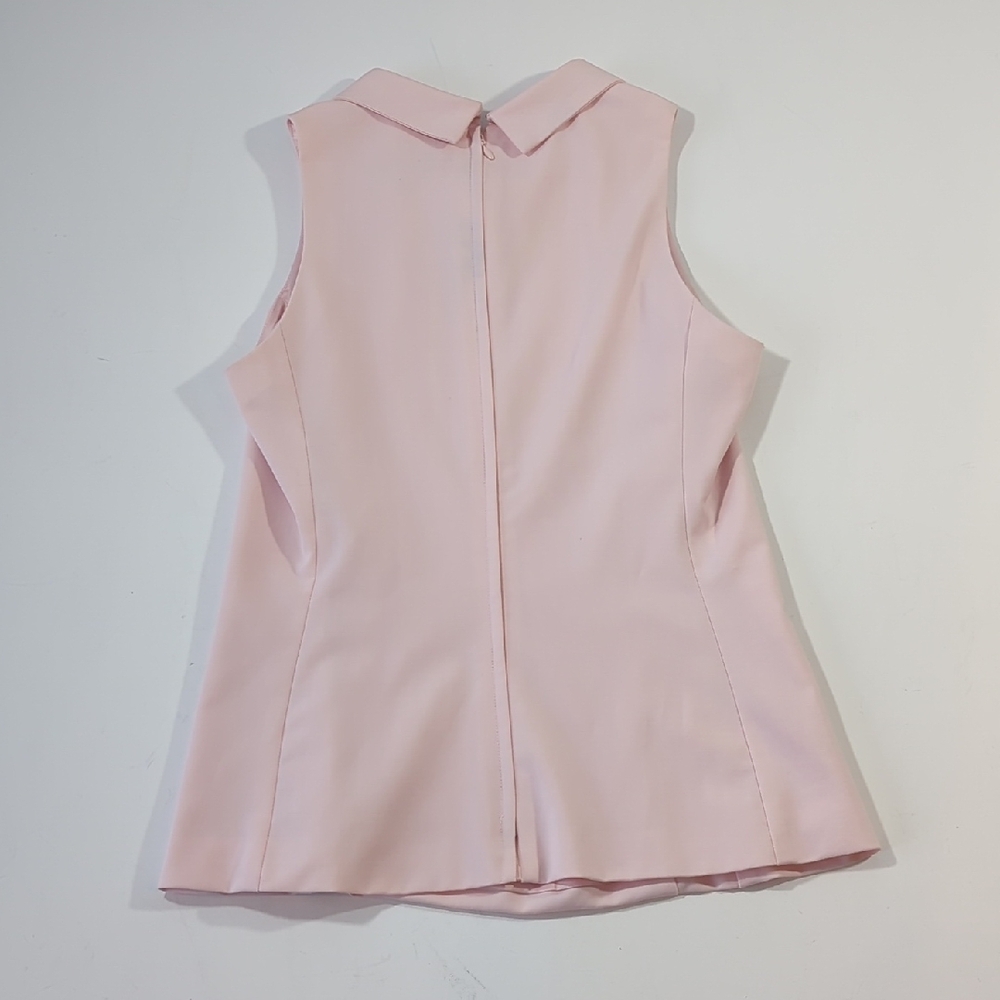 Pink Tartan Tailored Sleeveless Blouse | Light Pink Satin | Size 4 | Zip Back - Picture 6 of 12